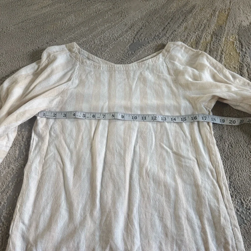Loft puff balloon sleeve top shirt linen cream tan stripe XS